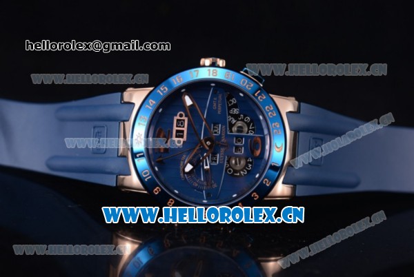 Ulysse Nardin Executive Dual Time & Big Date Asia ST25 Automatic Rose Gold Case Blue Dial Blue Bezel and Blue Rubber Strap - Click Image to Close